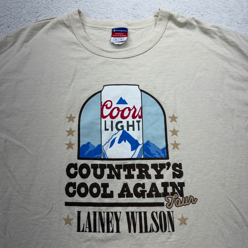 Champion Lainey Wilson Coors Light Countrys Cool Again Tour TShirt Cream XL T105 - Picture 2 of 8